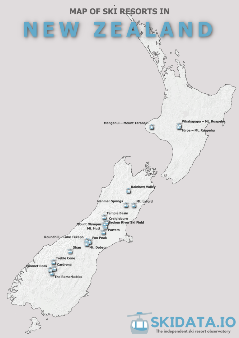 Map of ski resorts in New Zealand