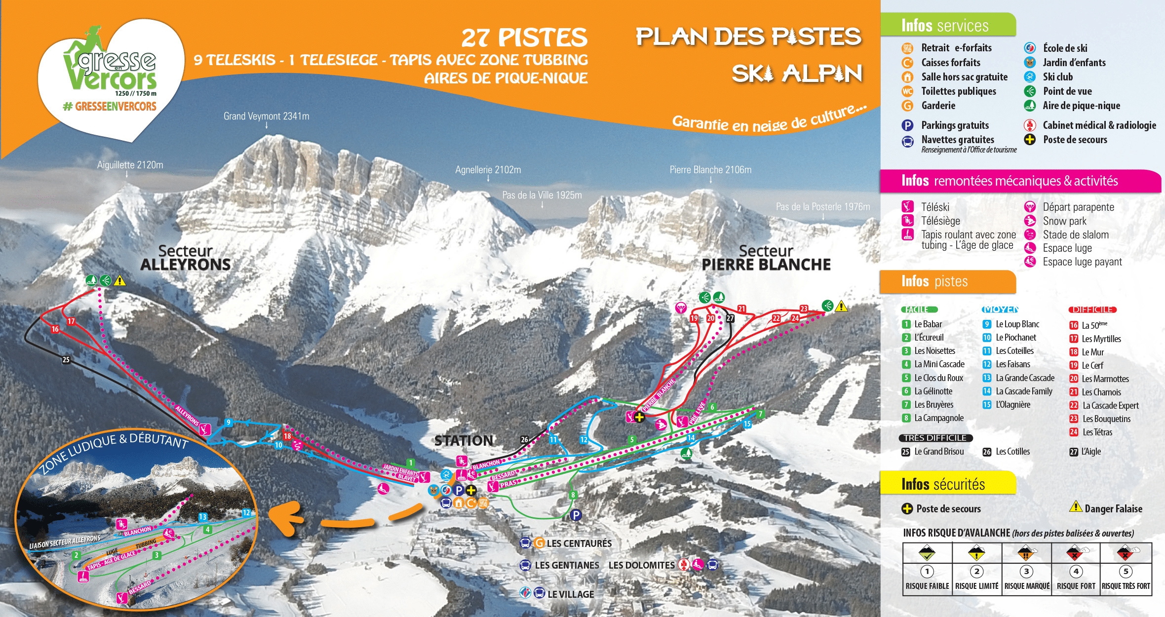 Gresse-en-Vercors - Plan der alpinen Skipisten