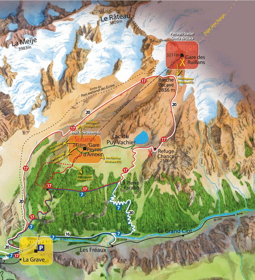 La Grave - Plan der Wander- und Mountainbikewege