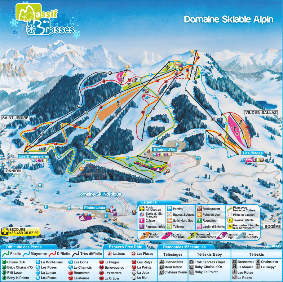 Les brasses - ski slope map