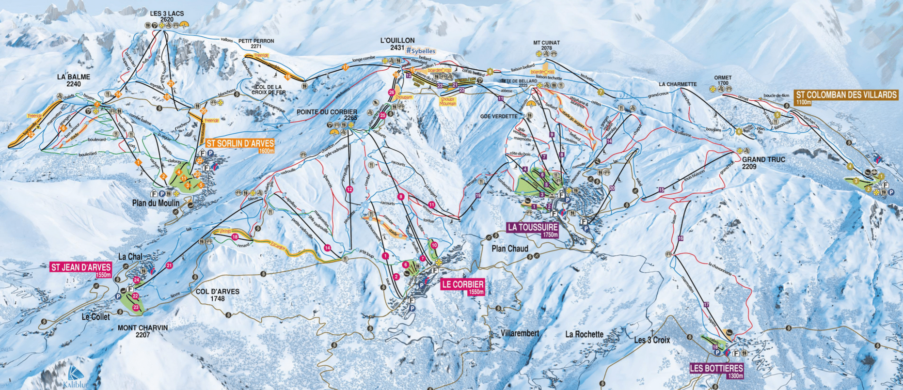 Les sybelles - Ski slopes map