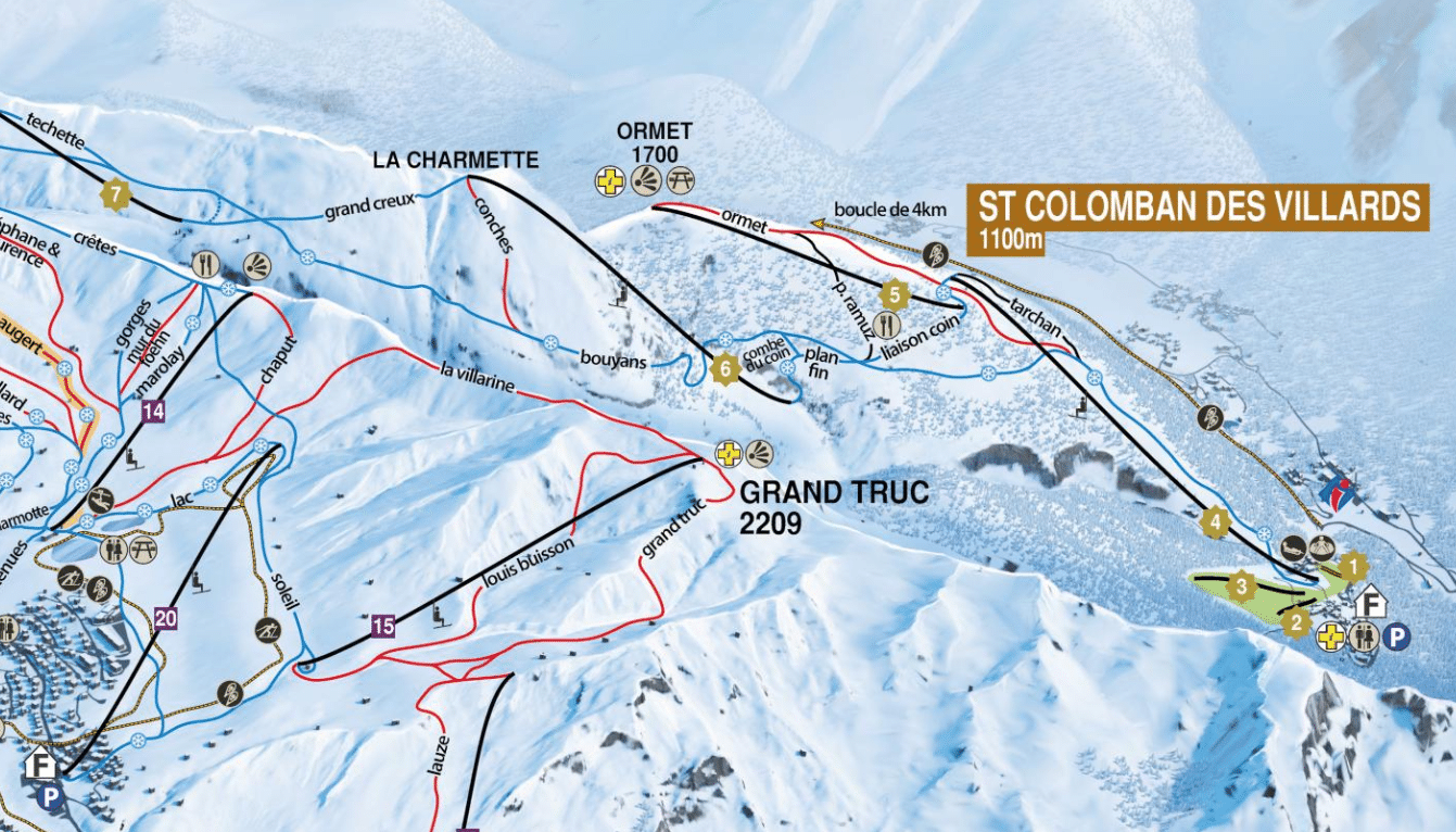Saint Colomban des villards - Plan des pistes de ski