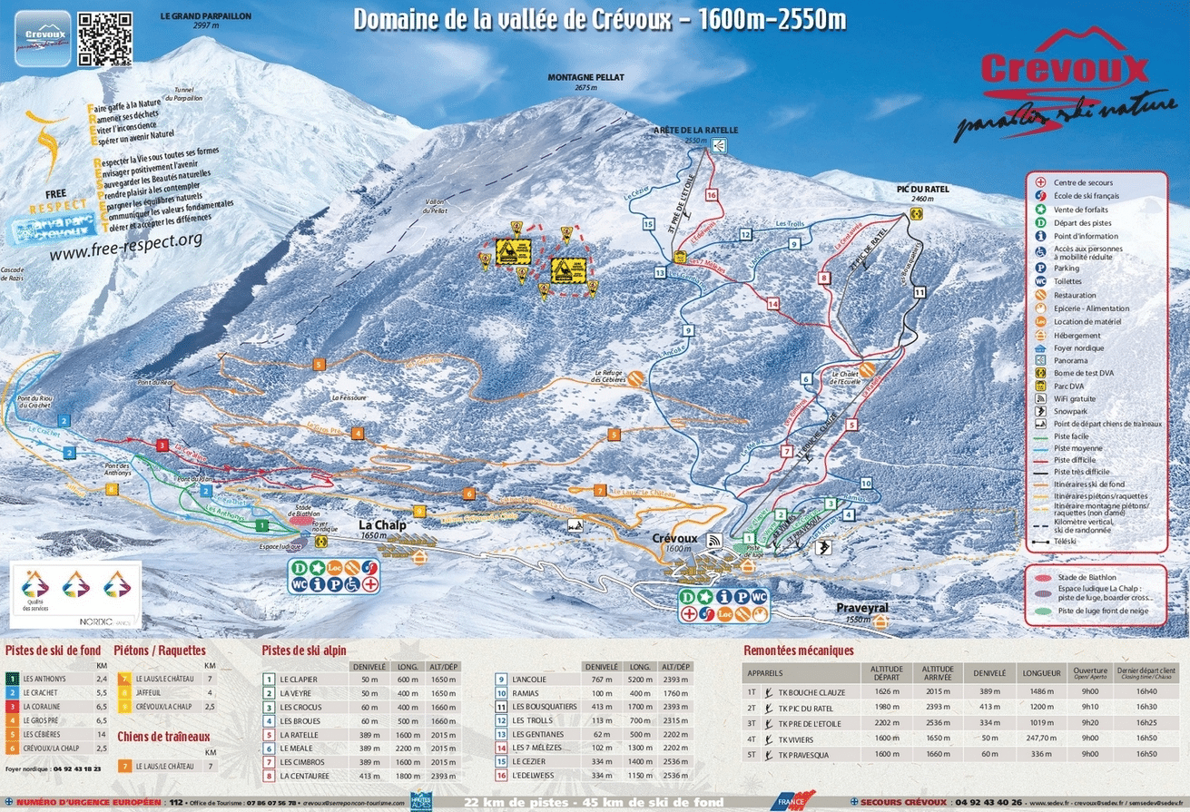 Crevoux - Plan des pistes de ski