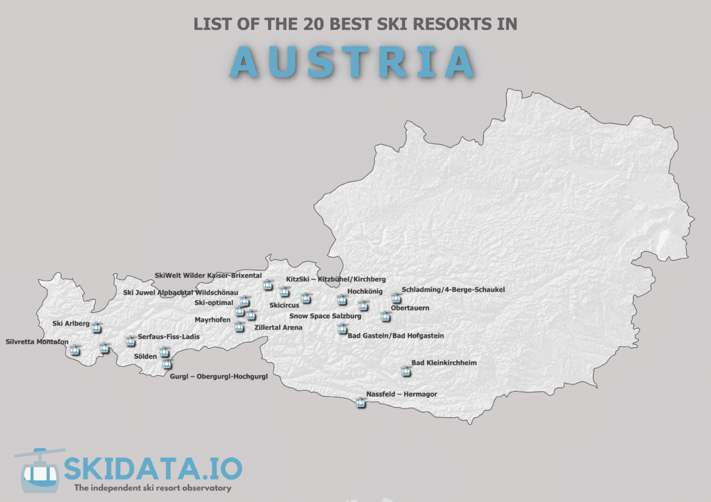 Carte des stations de Ski en Autriche 🗺️❄️