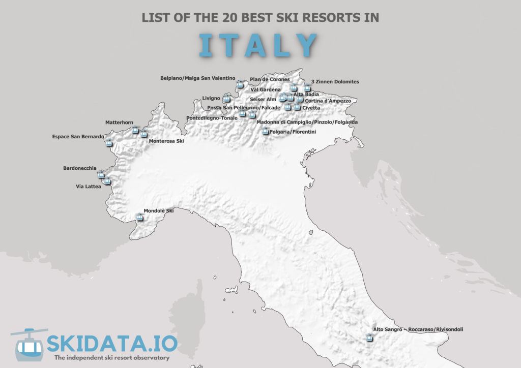 Carte des stations de Ski en Italie 